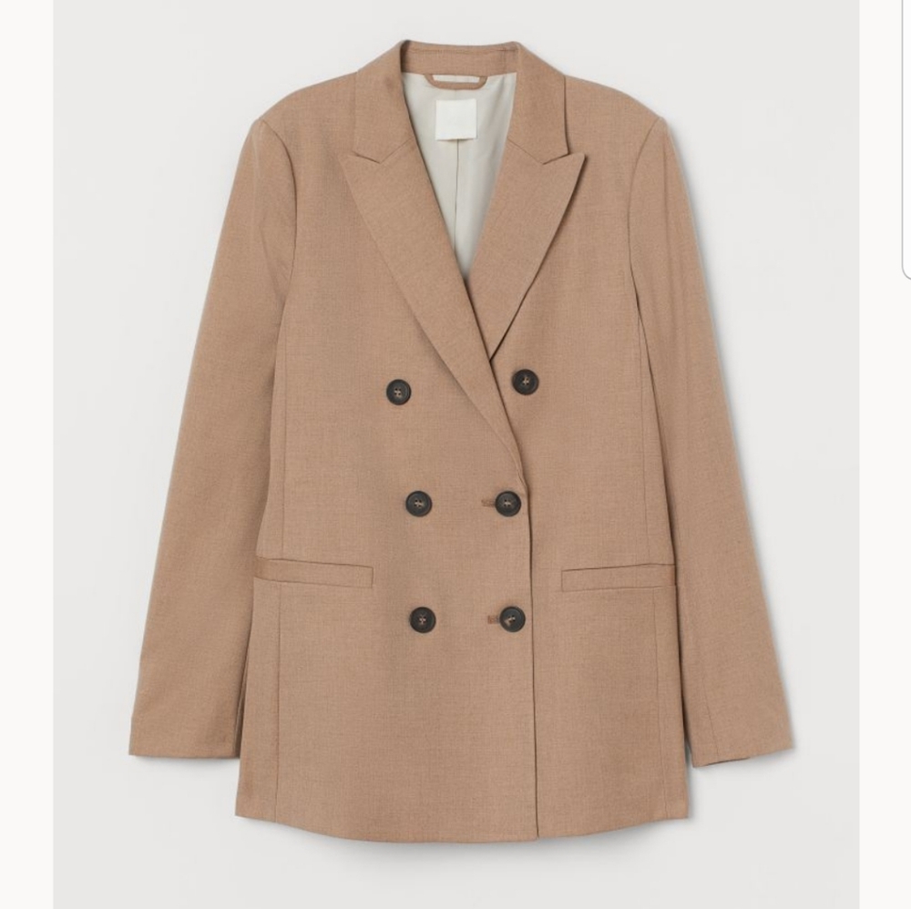 Beige Double-breasted Jacket Blazer